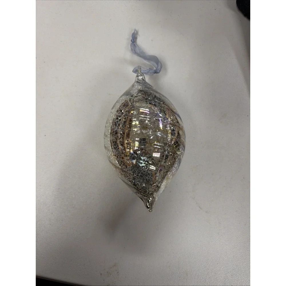 distressed‎ silver mercury glass tear drop holiday ornament.